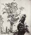 Rembrandt Harmensz. van Rijn: Studienblatt mit einem Baum und einem männlichen Porträt