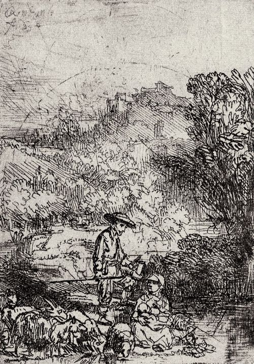 Rembrandt Harmensz. van Rijn: Die Landschaft mit der Hirtenfamilie