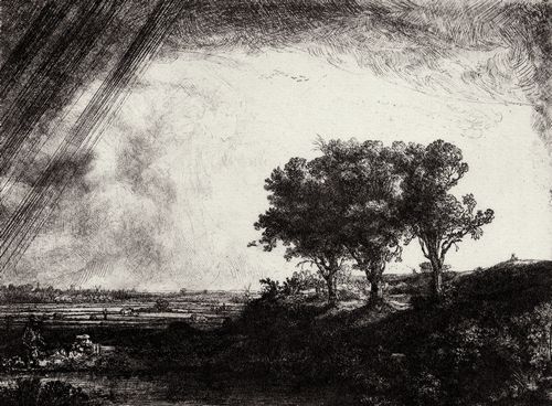 Rembrandt Harmensz. van Rijn: Landschaft mit drei Bumen