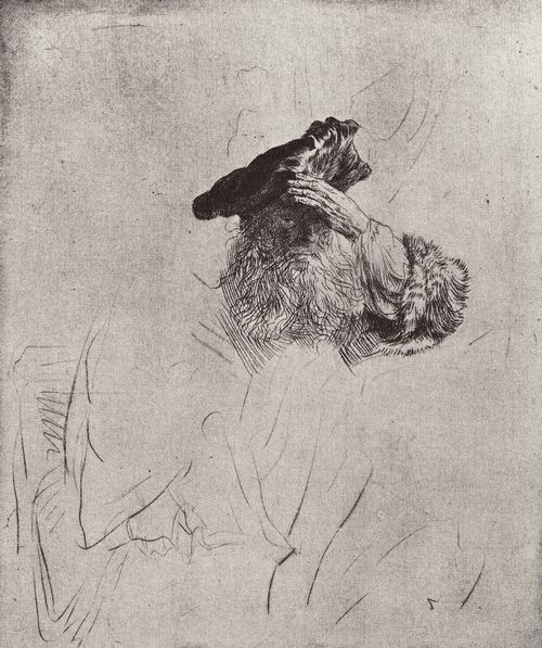 Rembrandt Harmensz. van Rijn: Greis, die Linke zum Barett fhrend