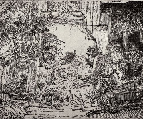 Rembrandt Harmensz. van Rijn: Die Anbetung der Hirten, mit der Lampe
