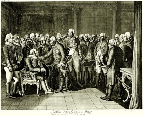 Chodowiecki, Daniel Nikolaus: General von Ziethen vor seinem Knig Friedrich II. sitzend