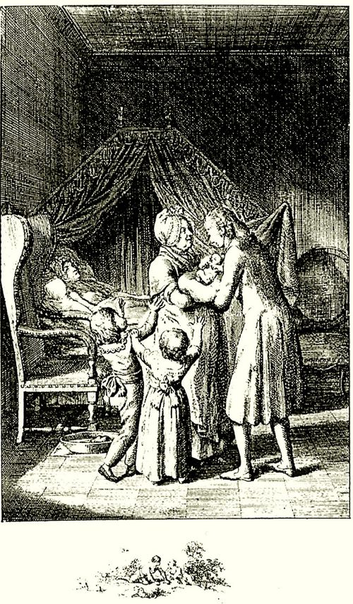 Chodowiecki, Daniel Nikolaus: Illustration zu Carl Lang's »Almanach fr 1798«, Das Kindbett