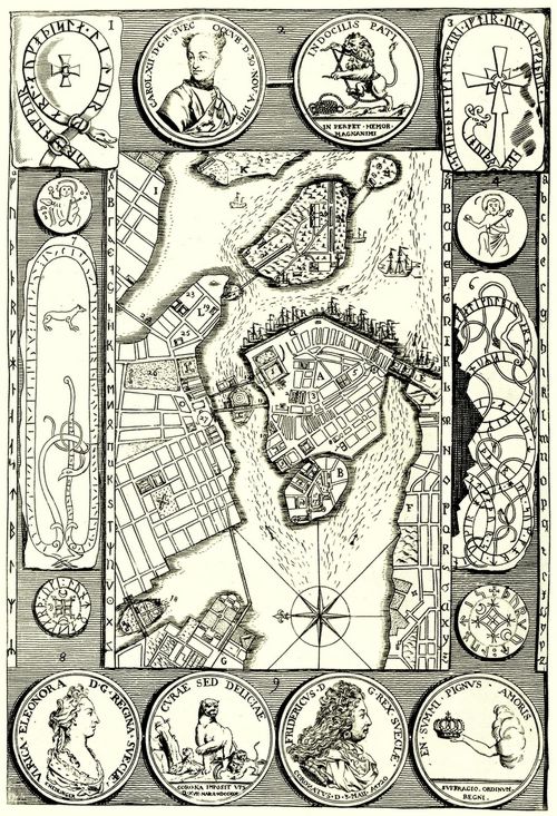 Hogarth, William: Illustration zu »Reisen durch Europa, Asien und Teile Afrikas« von Aubry de la Motraye, Plan von Stockholm