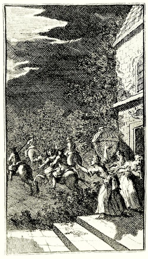Hogarth, William: Illustration zu Charles Gildons »Neue Metamorphosen«, Camilla wird von Banditen entfhrt