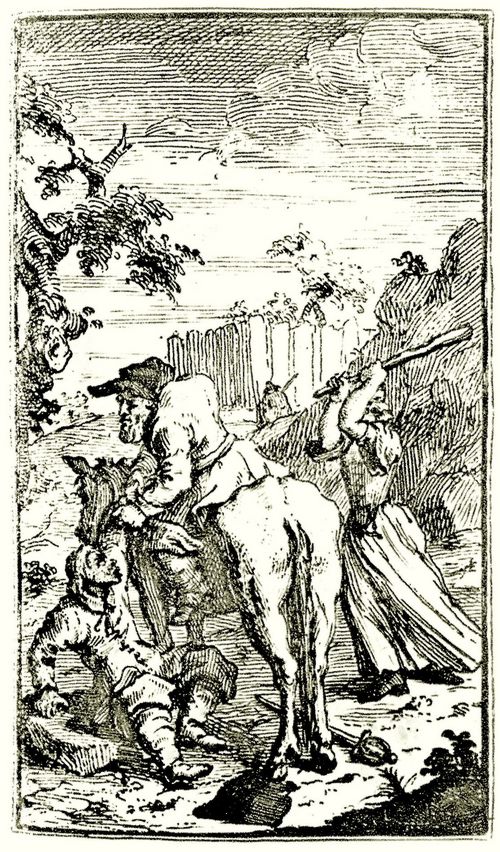 Hogarth, William: Kleine Illustration zu Samuel Butlers »Hudibras«, Trullas Angriff auf Hudibras