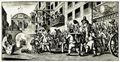 Hogarth, William: Große Illustrationen zu Samuel Butlers »Hudibras«, Symbolische Verbrennung des Rumpfparlamentes vor dem Londoner Stadttor Temple Bar