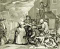 Hogarth, William: Folge »Das Leben eines Wüstlings«, Viertes Blatt: Wegen Schulden verhaftet, zweite Fassung