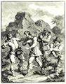 Hogarth, William: Illustration zu Cervantes »Don Quichote«, Don Quichote und der »Ritter vom Felsen«