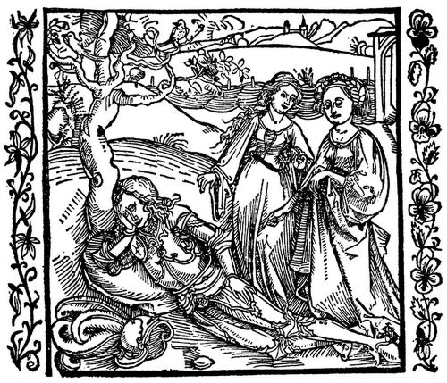 Drer, Albrecht: Illustration zum »Der Ritter vom Turn«, Szene: Der Ritter vom Turn schlft in seinem Garten, die Tchter lustwandeln