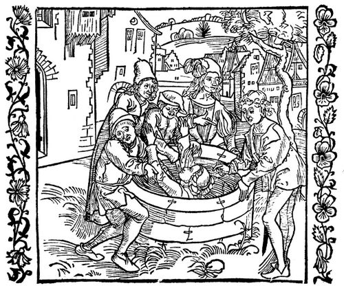 Drer, Albrecht: Illustration zum »Der Ritter vom Turn«, Szene: Eine Jungfrau, die in den Brunnen gefallen ist, wird durch Gott gerettet