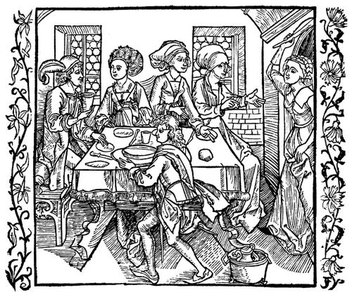Drer, Albrecht: Illustration zum »Der Ritter vom Turn«, Szene: Eine Jungfrau zerschlgt einer eiferschtigen Ehefrau die Nase