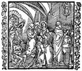 Dürer, Albrecht: Illustration zum »Der Ritter vom Turn«, Szene: Der Teufel schreibt das Geschwätz der Leute während der Messe auf ein Pergament