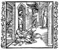 Dürer, Albrecht: Illustration zum »Der Ritter vom Turn«, Szene: Der Seiler sieht einen Mönch aus der Kammer seiner Frau treten