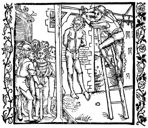 Drer, Albrecht: Illustration zum »Der Ritter vom Turn«, Szene: Haman und seine Shne werden gehngt