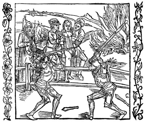 Drer, Albrecht: Illustration zum »Der Ritter vom Turn«, Szene: Eine unschuldig verurteilte Jungfrau wird von einem Ritter gerettet