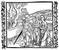 Dürer, Albrecht: Illustration zum »Der Ritter vom Turn«, Szene: Der Ritter vom Turn überreicht seinen Töchtern das Buch