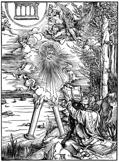 Drer, Albrecht: Illustration zur »Apokalypse«, Szene: Johannes verschlingt das Buch