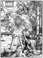Dürer, Albrecht: Illustration zur »Apokalypse«, Szene: Johannes verschlingt das Buch