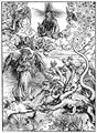 Dürer, Albrecht: Illustration zur »Apokalypse«, Szene: Das Sonnenweib und der siebenköpfige Drache