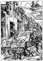 Dürer, Albrecht: Folge zum »Marienleben«, Szene: Ruhe auf der Flucht nach Ägypten (Die Heilige Familie im Hof)