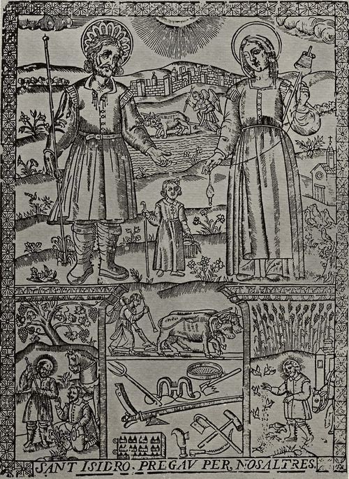 Holzschneider des 18. Jahrhunderts aus Gerona: Der Hl. Isidor, Patron der Bauern