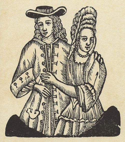 Holzschneider des 18. Jahrhunderts der Druckerei Trullás in Manresa: Verliebtes Paar