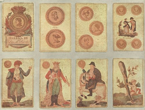 Kupferstecher um 1820 aus Madrid: Kartenspiel mit Figuren aus verschiedenen Gegenden Spaniens