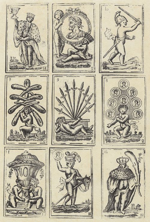 Kupferstecher um 1811 aus Barcelona: Spielkarten
