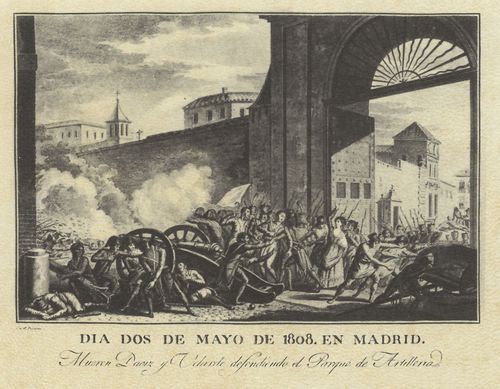 Kupferstecher um 1808 aus Madrid: Der 2 Mai 1808 in Madrid. Tod von Daoiz und Velarde