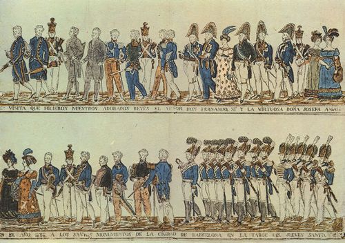 Spanischer Holzschneider um 1828: Knigliches Gefolge beim Besuch der Hl. Sttten von Barcelona