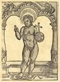 Holzschneider aus Stockholm um 1574: Jesuskind, eine Schlange zertretend