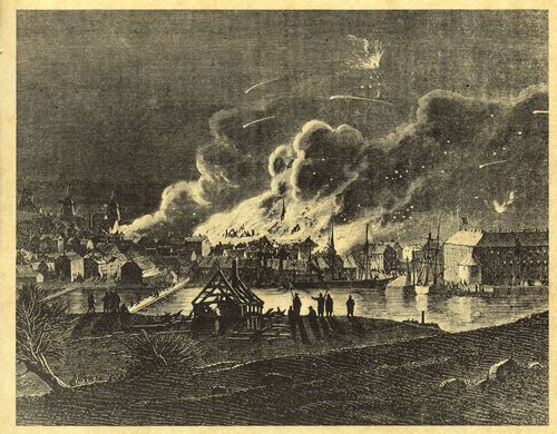 Holzschneider aus Kopenhagen um 1864: Brand der Stadt Sonderburg