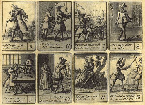 Kupferstecher aus Stockholm des 18. Jahrhunderts: Kartenspiel für Kinder
