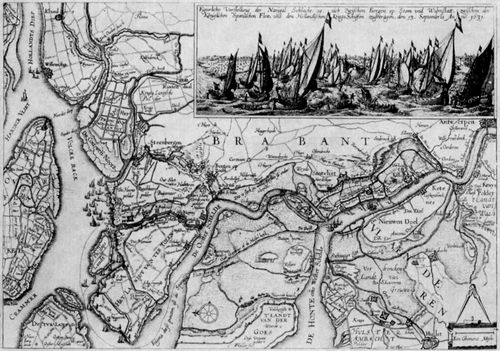 Hollar, Wenzel: Karte der Scheldemündung; Seeschlacht