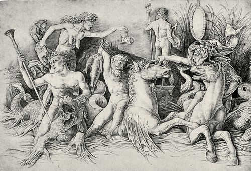 Mantegna, Andrea: Die Schlacht der Meeresgtter, linker Teil