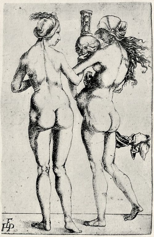 Campagnola, Giulio: Zwei nackte Frauen, Allegorie von Geburt und Tod