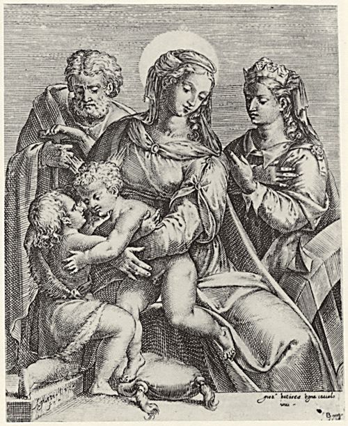 Carracci, Agostino: Die Heilige Familie mit Hl. Katharina von Alexandrien und Johannes dem Tufer