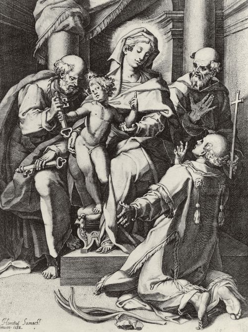 Carracci, Agostino: Madonna und Kind mit den Hl. Petrus, Stephanus, und Franziskus