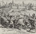 Carracci, Agostino: Illustration für Antonio Campis »Cremona fedelissima«, Der Carroccio (Ochsenwagen) von Cremona führt die Schlacht an