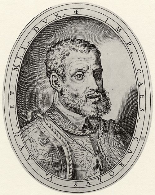 Campi, Antonio: Illustration fr Antonio Campis »Cremona fedelissima«, Portrt des Kaisers Charles V.