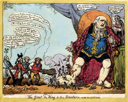 Cruikshank, George: Die Gicht, der Knig und die rzte, oder: Der Fall Ludwig XVIII