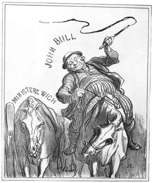 Daumier, Honor: Aktuelles: John Bull vertauscht das einugige Pferd gegen ein blindes
