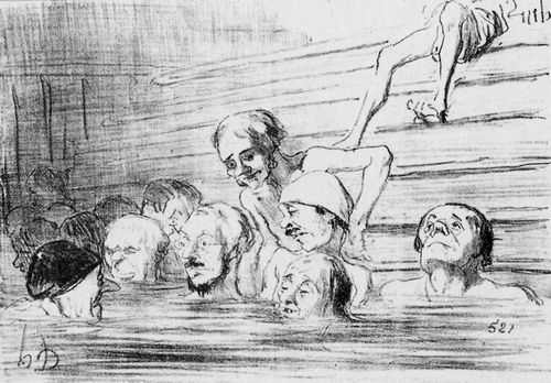 Daumier, Honor: Wasserskizzen: Eine Schwimmschule... das Becken der vernnftigen Mnner