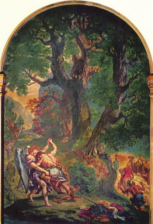 Delacroix, Eugne Ferdinand Victor: Wandgemlde fr Saint-Sulpice in Paris, Kapelle der Heiligen Engel, Szene: Jakobs Kampf mit dem Engel