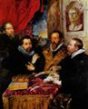 Rubens, Peter Paul: Vier Philosophen, Szene von links: Rubens, sein Bruder Philipp, der Gelehrte Lipsius und dessen Schüler Jan van der Wouwere