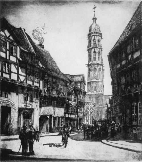 Lilien, Ephraim Moses: Braunschweig, Alte Waage mit Andreaskirche von Süden
