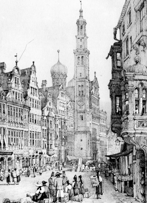 Prout, Samuel: Augsburg, Karolinenstrae mit Blick auf das Rathaus und den Perlachturm