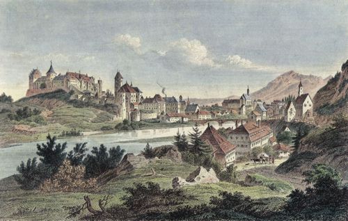 Poppel, Johann Gabriel Friedrich: Fssen, Lechufer mit Blick auf das Schloss