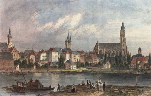 Poppel, Johann Gabriel Friedrich: Straubing, Donau-Ufer mit Ursulinnenkirche, St. Jakob und Karmeliterkirche